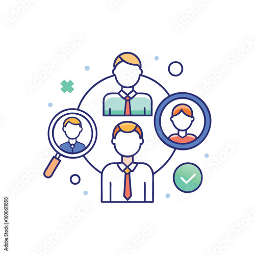 Human resources recruitment process with candidate selection and evaluation isolated on white background