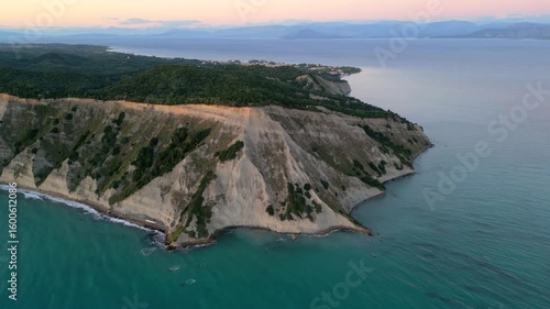 Flight over of the coastline at the Corfu island in Greece