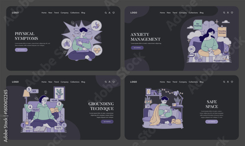 Anxiety Management Techniques Vector Illustration Set