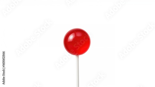 Vibrant red lollipop set on a white plain background.