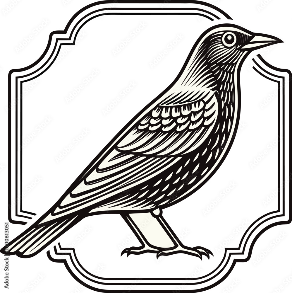 Fototapeta premium Detailed bird silhouette in ornate frame