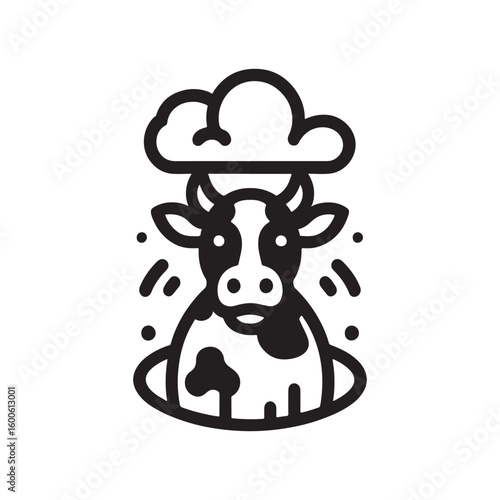 Creative rustic cow logo icon line art vector illustration with a farm or ranch style aesthetic design element