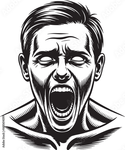 Distressed Man Screaming Vector Art with Eyes Closed Expressing Deep Emotional Pain