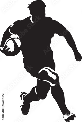 A player stepping forward to intercept a pass, using their foot or chest to block the ball, full-length silhouette vector.