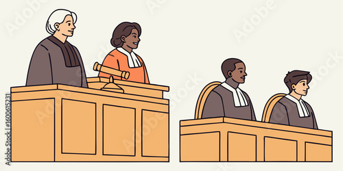 Diverse group of judges in a courtroom setting