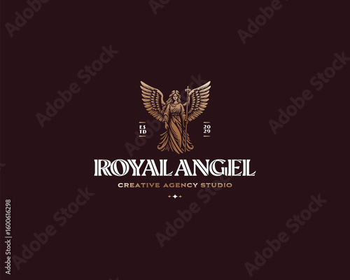 Royale beauty heaven angel with wings logo template for boutique, fashion, spa brand