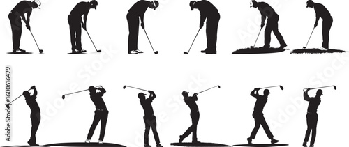 A golfer focused on their putt, aiming at the hole in black vector silhouette.