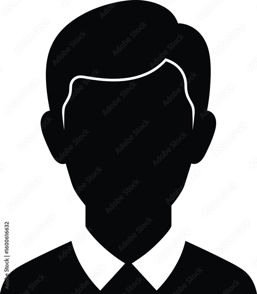 Vector art of a frontal black silhouette of a mans head and shoulders wearing a collared shirt against a transparent background Vector art of a frontal black silhouette of a mans head and shoulders wearing a collared shirt against a transparent background