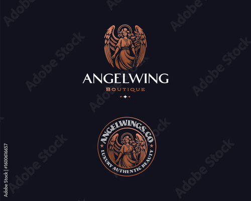 Royale beauty heaven angel with wings logo template for boutique, fashion, spa brand