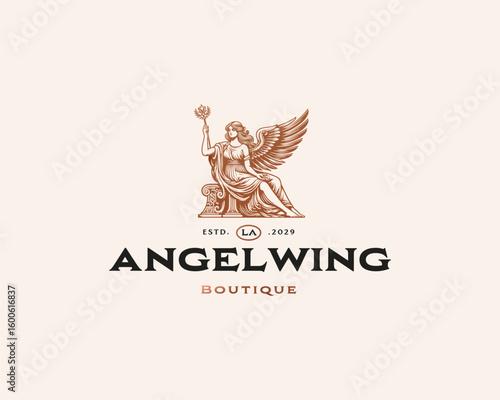 Royale beauty heaven angel with wings logo template for boutique, fashion, spa brand
