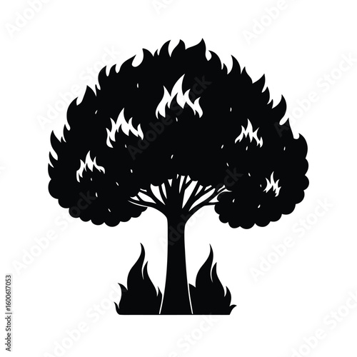 Burning tree silhouette vector illustration