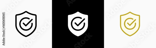 Verified shield icon. Approved or certified badge medal symbol. Approval check sign. Containing quality, brand, stamp, inspector checking, award, reward, winner, prize. Vector illustration