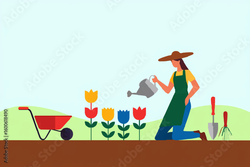 Woman pruning tulips in her garden

