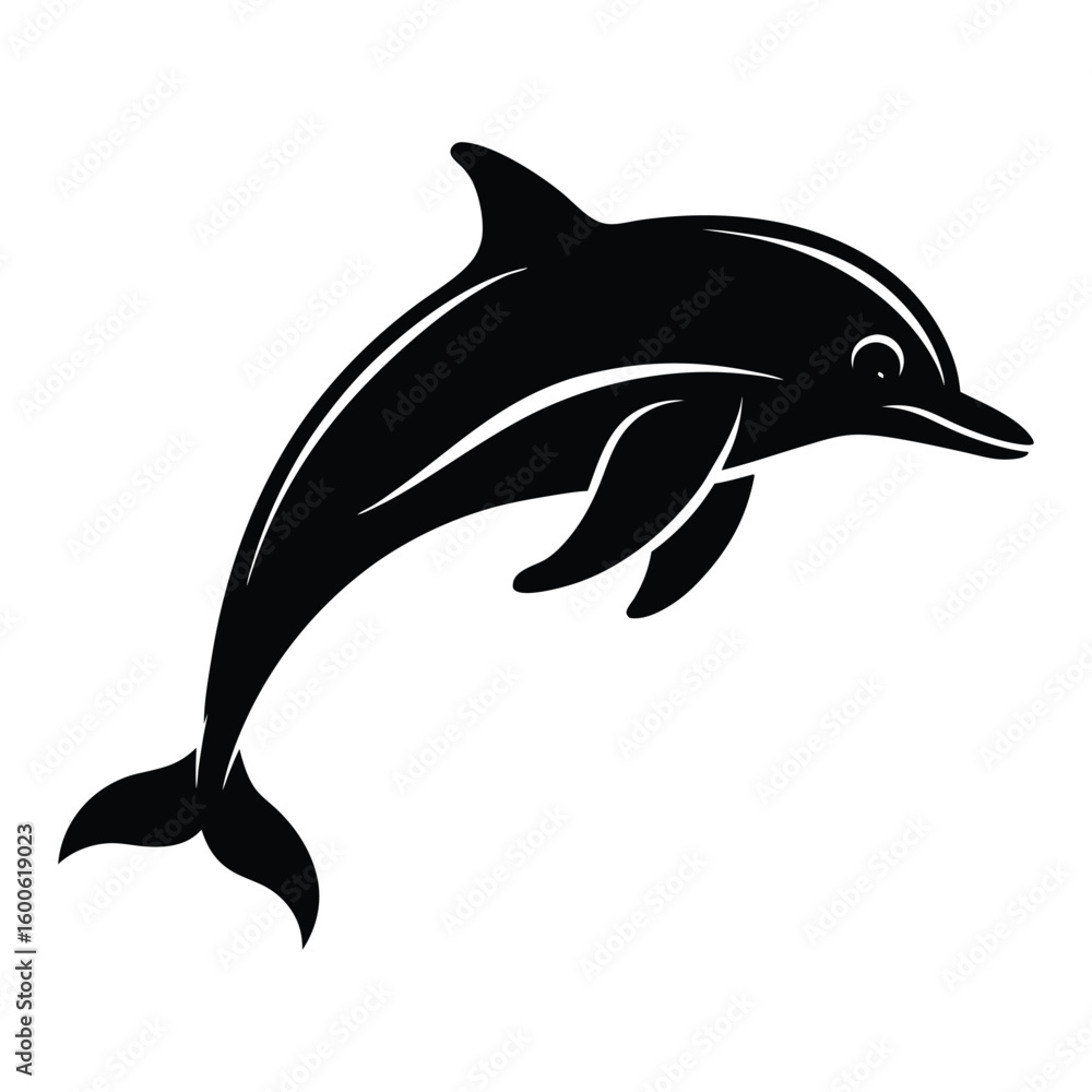 Fototapeta premium Stylized black silhouette of a dolphin leaping