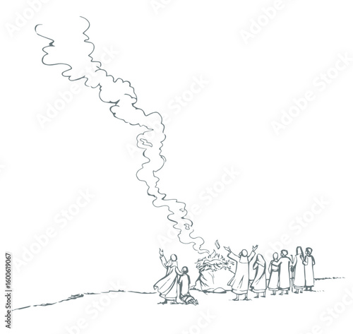 Vector drawing. Noah Offers a Sacrifice to God