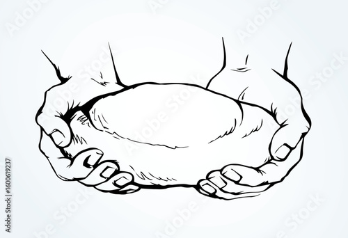 Vector drawing. Hands give a bread