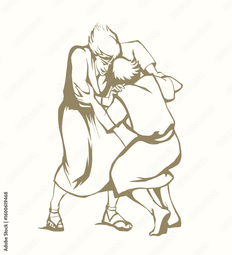 Fototapeta premium Vector drawing. Man fight with Angel