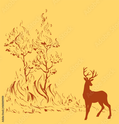 Burning forest. Vector drawing sketch