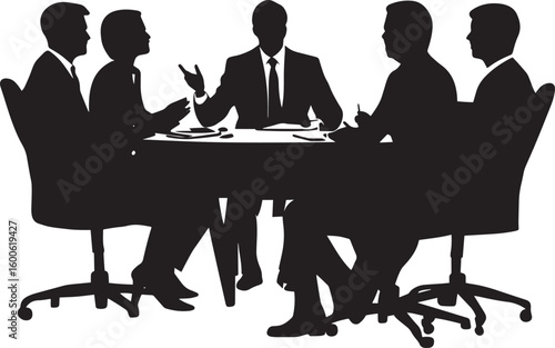 Corporate Meeting Scene Full-Length Silhouette Vector Illustration
