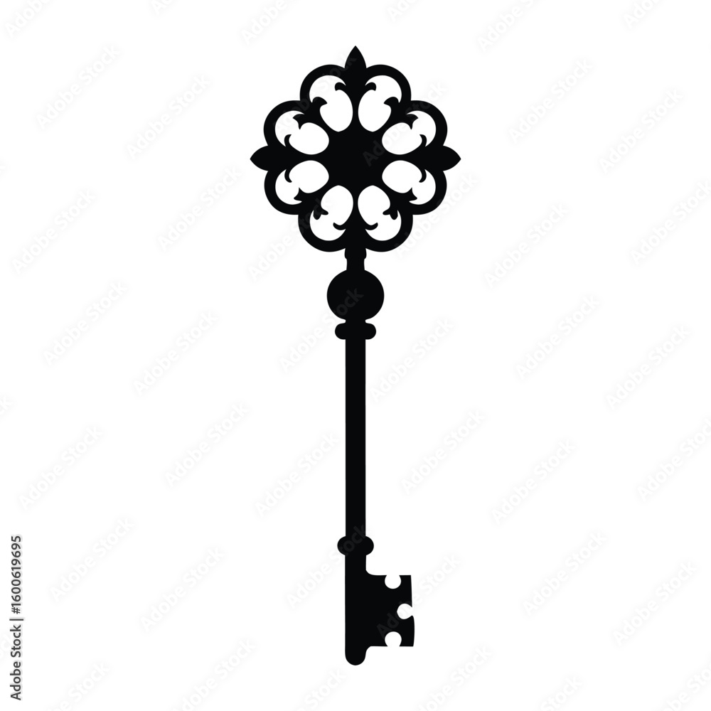 Obraz premium Antique ornate black key silhouette isolated on white background