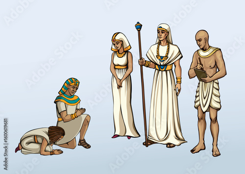 Vector drawing. Egyptian chief with a rod