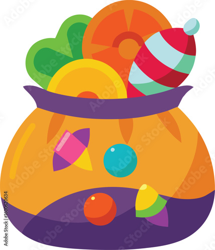 Full halloween candy bag with colorful treats isolated on transparent background