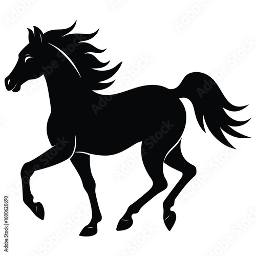 Graceful black silhouette of a galloping horse