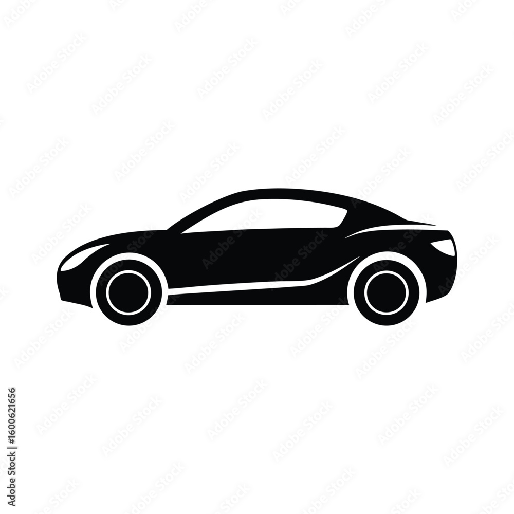 Sleek black sports car silhouette icon Sleek black sports car silhouette icon