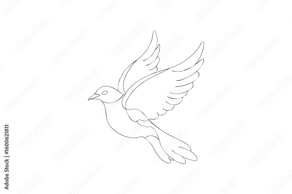 Fototapeta premium Elegant Dove Illustration Minimalist Line Art of a Flying Bird Symbolizing Peace and Freedom on White background
