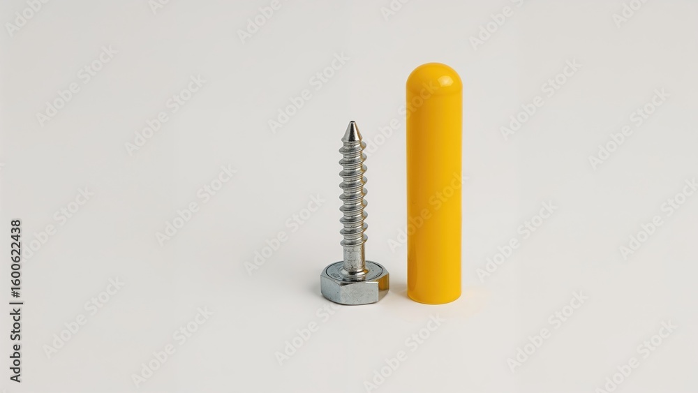 Fototapeta premium Isolated yellow dowel made of plastic with a metal screw