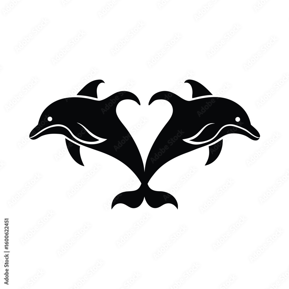 Fototapeta premium Pair of Dolphins in a Heart Silhouette