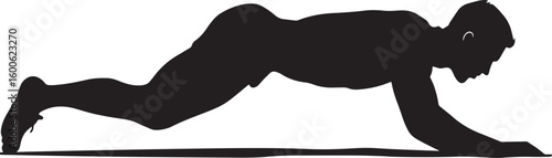 Push-Up Silhouette A man in a horizontal position, arms bent, pushing against the ground. full length silhouette black vector illustration