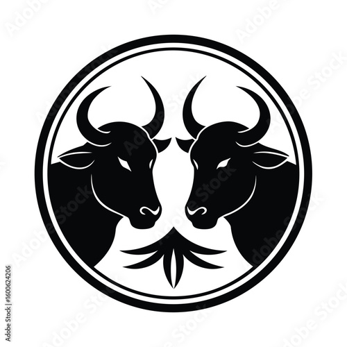 Two bulls in a circular tribal frame emblem