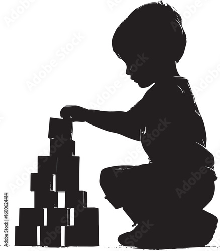 Child Writing in a Notebook Silhouette A black vector image of a seated kid, pencil in hand, concentrating on their work.