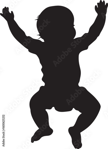Silhouette of a Baby Dancing Full-length black vector illustration of a baby bouncing slightly with arms moving rhythmically.