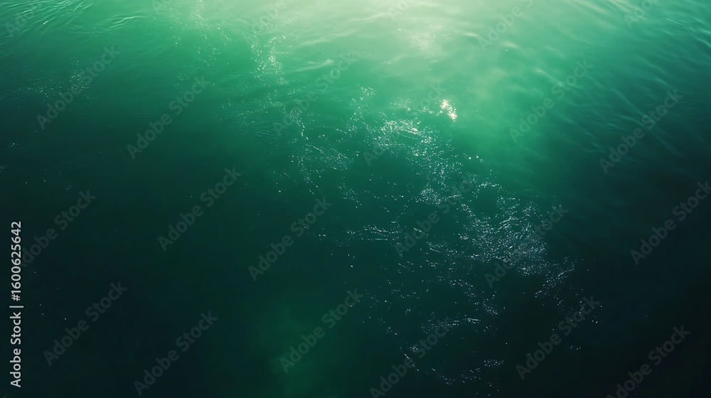 Fototapeta premium Emerald Green Water Surface Ripples with Sunlight Reflections and Dark Depths Abstract View