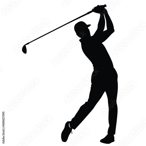 Golf Player Silhouette Teeing Off with Golf Club Ready to Strike Ball