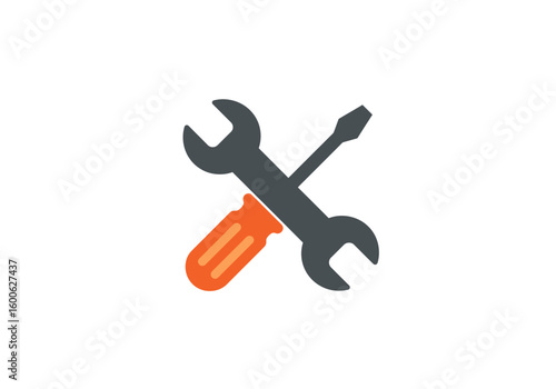 Crossed Wrench and Screwdriver Icon with Orange Handle Detail