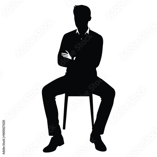 Silhouette of a Confident Man Sitting on Stool with Arms Crossed Stylishly