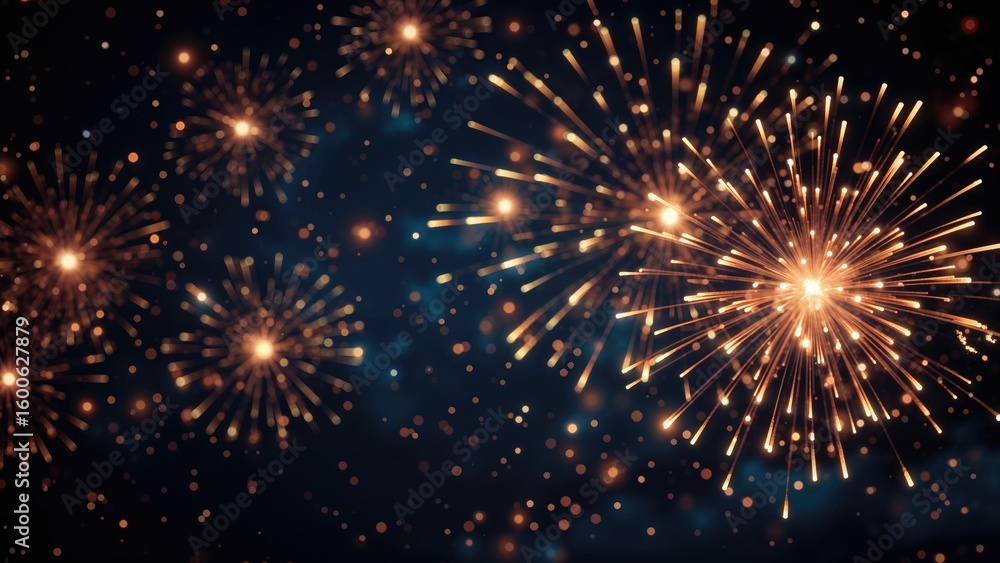 Fototapeta premium Holiday-themed backdrop featuring fireworks and ample copy space