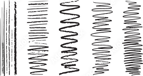 Five different types of springs and lines isolated on transparent background