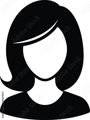 Vector art of a black silhouette of a womans head and shoulders with a bob haircut against a transparent background