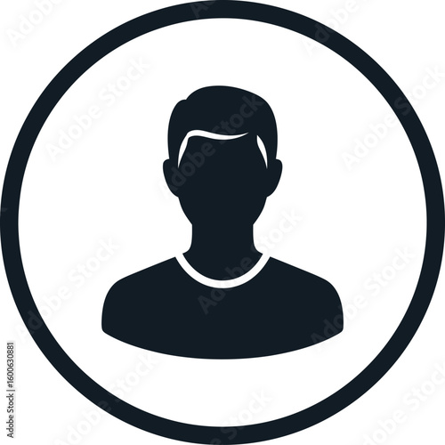 Vector art of a black silhouette of a mans head and shoulders is displayed within a thick black circular border on a transparent background