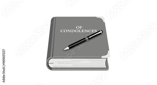 Condolence book illustration in grey with pen for funeral service