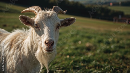 Fototapeta Naklejka Na Ścianę i Meble -  Image of a goat in a picturesque European farming region