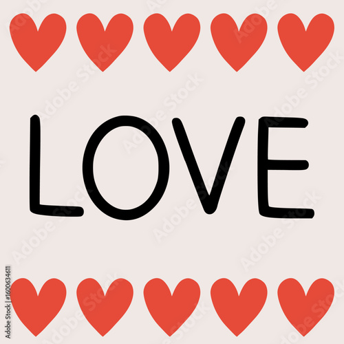 Love and Valentines Red Hearts Postcard Background. Minimalist style