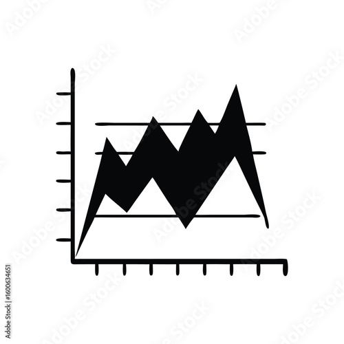 Black line chart shows fluctuating trend against a simple axis on white background