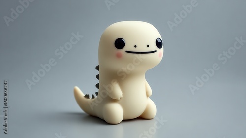 Fototapeta Naklejka Na Ścianę i Meble -  Cute little dinosaur figurine with a sweet smile and adorable features. The figurine has a smooth, creamy complexion and a small black spine.
