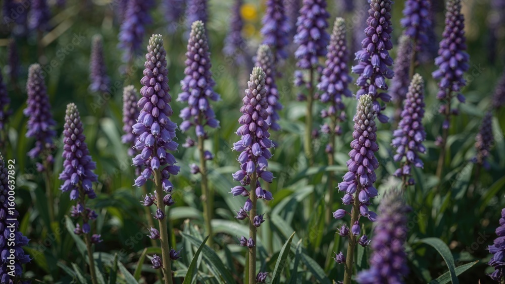 Obraz premium Blooming purple flowers in the springtime garden