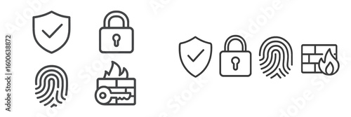 Illustrations of security symbols depicting locks, fingerprints, and shields representing safety measures in digital protection